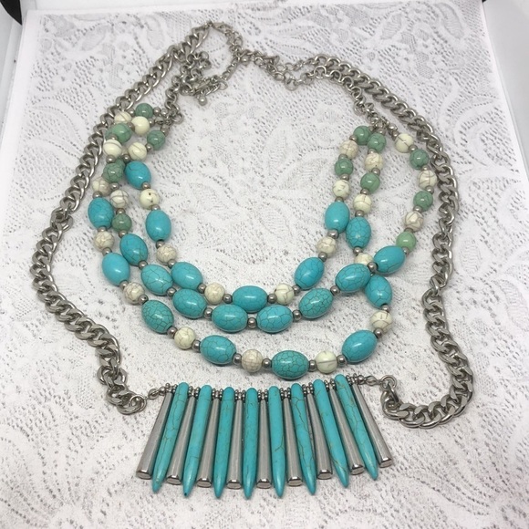 Curated bundle faux turquoise statement necklaces southwestern style layered - Picture 2 of 5